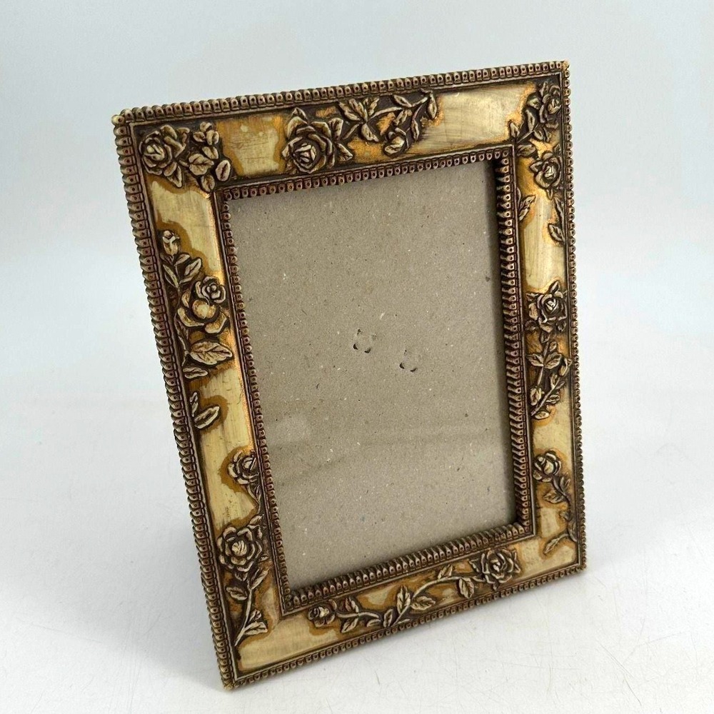 Vintage Style Rose Floral Picture Frame Gold Shabby Chic Ornate Tabletop 5x7